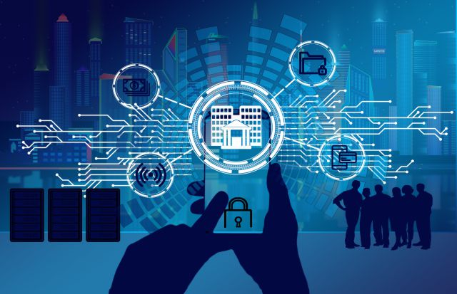 Grafika ilustrująca bankowość internetową i płatności online, symbolizująca usługi finansowe.